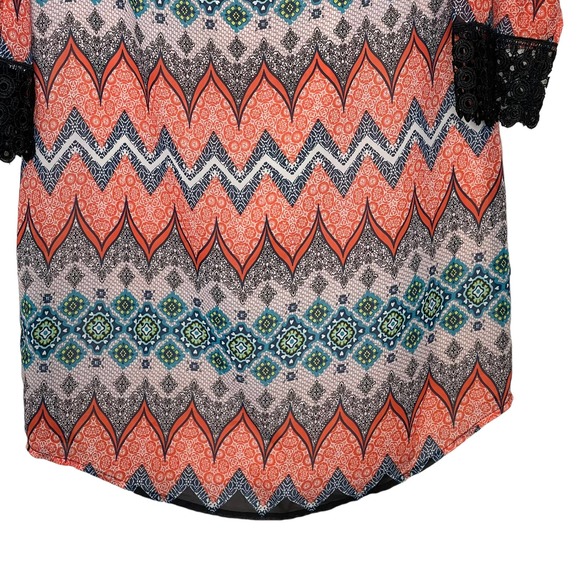 Speechless Lace Trim Long Sleeve Shift Dress Geo Lined Zip Back Women Size 11 - Picture 5 of 8